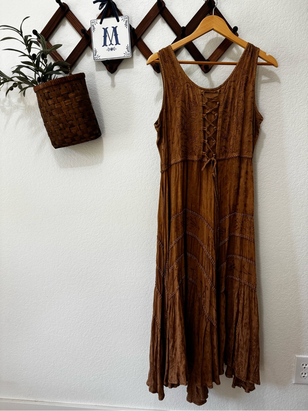 Scully Honey Creek Collection Carmel Lace-Up Boho Midi Dress Size M